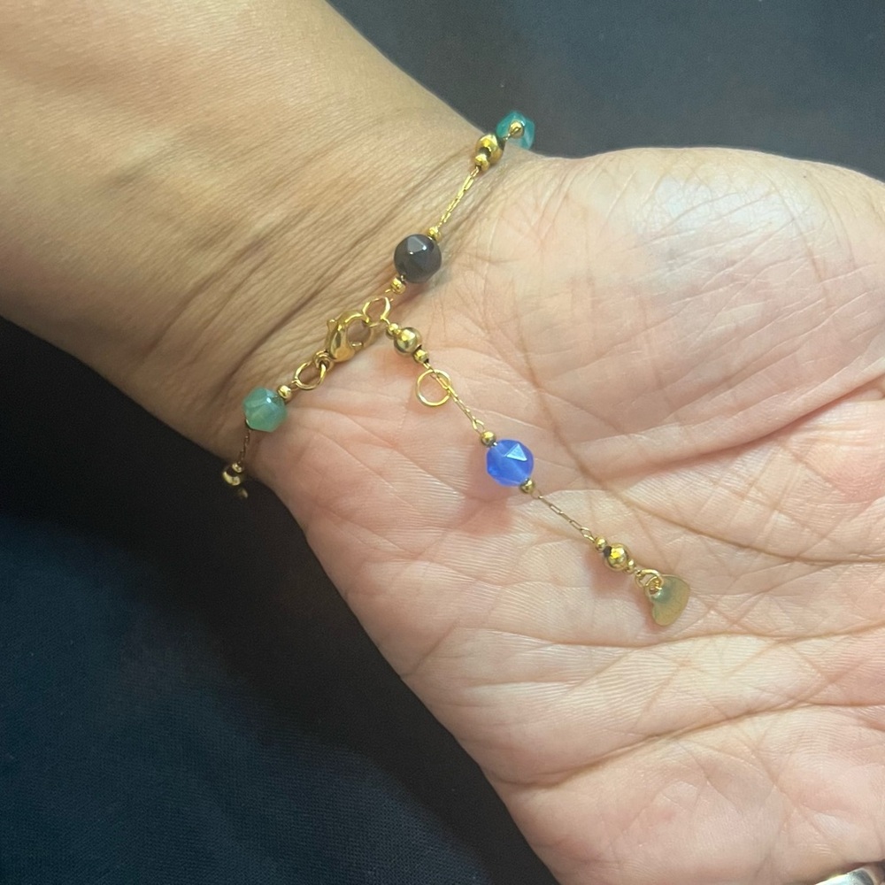 Natural Stone Colorful Agate Bead Bracelet 18k Gold - Picture 3 of 3
